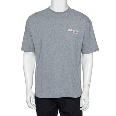 Pre-owned Balenciaga Grey Cotton Campaign Logo Crew Neck T Shirt S