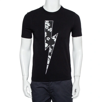 Pre-owned Neil Barrett Black Floral Bolt Printed Crewneck T-shirt S