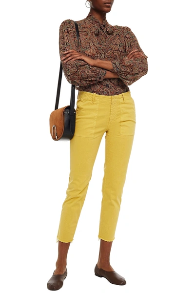 Nili Lotan Jenna Cropped Stretch-cotton Twill Slim-leg Trousers In Marigold