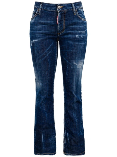 Dsquared2 Distressed-effect Cropped Flared Trousers In Blu
