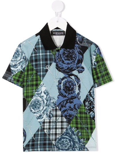 Versace Kids' 巴洛克补丁polo衫 In Blue