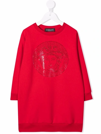 Versace Kids' Medusa Logo Sweatshirt Dress In Red