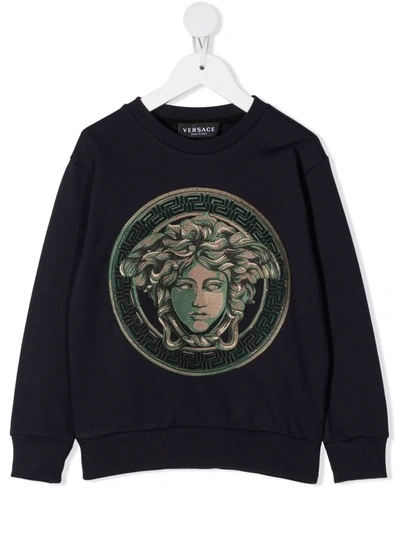 Versace Kids' Medusa-print Cotton Sweatshirt In Navy