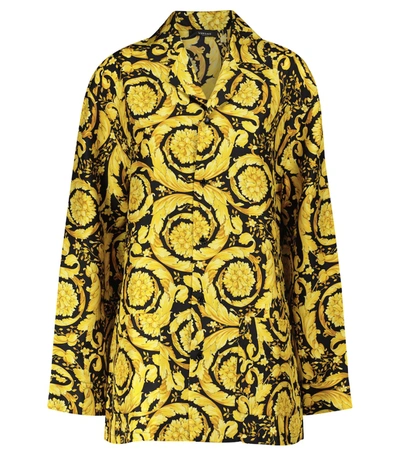 Versace Silk Signature Barocco Baroque G Print Pajama Shirt In Black