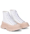 Alexander Mcqueen 45mm Tread Slick Leather Combat Boots In White