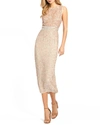 Mac Duggal Sequin High-neck Column Midi Dress In Nude