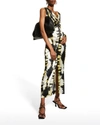 Ganni Ruched One Shoulder Long Sleeve Satin Maxi Dress In Phantom
