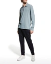 Vince Stripe Long Sleeve Sueded Pima Cotton Polo In Carmel Teal/h Whi