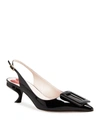 Roger Vivier Patent Buckle Kitten-heel Slingback Pumps In Black