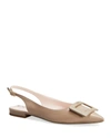 Roger Vivier Slingback Buckle Ballerina Flats In Lt Brown