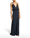 MONIQUE LHUILLIER SHIMMER PLUNGING-NECK SLEEVELESS GOWN,PROD242600020