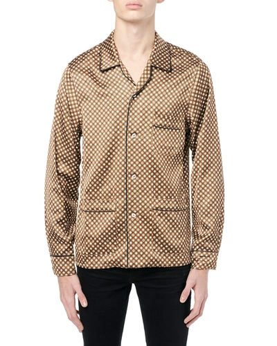 Amiri Mens Brown Poker Geometric-pattern Satin Pyjama Shirt S