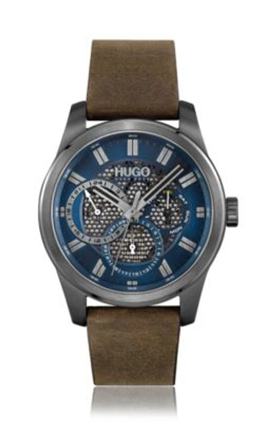 Hugo Boss - Mesh Dial Multi Function Watch With Brown Leather Strap In Assorted-pre-pack