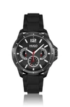 HUGO HUGO BOSS - BLACK PLATED MULTI EYE WATCH WITH TEXTURED SILICONE STRAP
