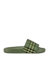 Burberry Furley Vintage-check Rubber Slides In Military Green