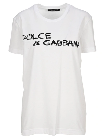 Dolce & Gabbana Logo印花棉府绸t恤 In White