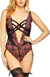 ICOLLECTION CRISSCROSS LACE & MESH TEDDY,8582