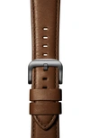 Shinola Aniline Leather 21mm Apple Watch® Watchband In Brown/ Chrome Plating