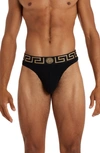 Versace First Line Greca Border Jock Strap In Black/ Gold