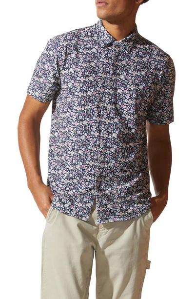 Good Man Brand Flex Pro Slim Fit Print Short Sleeve Button-up Shirt In Blue Sand Dollar Floral