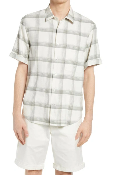 Club Monaco Roll Cuff Short Sleeve Linen Blend Button-up Shirt In White