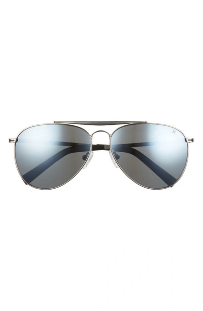 Hurley Shorebreak 60mm Polarized Aviator Sunglasses In Gunmetal/ Smoke Green