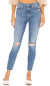 Mother The Looker High Waist Fray Ankle Skinny Jeans In Blue