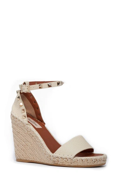 Valentino Rockstud Espadrille Wedge In Light Ivory