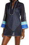 Tory Burch Colorblock Cotton Cover-up Tunic In Blue