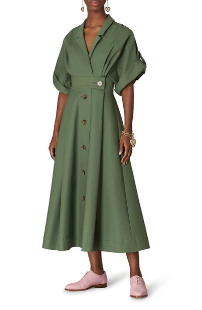 Carolina Herrera Notched-lapel Cotton-blend Midi Dress In Fern Green