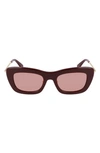 Lanvin Babe Rectangle Twisted Metal/acetate Sunglasses In Burgundy