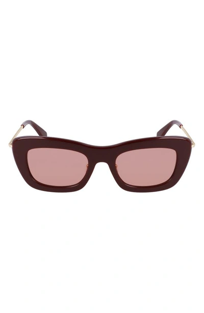 Lanvin Babe Rectangle Twisted Metal/acetate Sunglasses In Burgundy