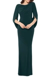 BETSY & ADAM CAPE LONG SLEEVE TRUMPET GOWN,A23033