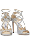 Jimmy Choo Lang 100 Glittered Leather Sandals In Silver