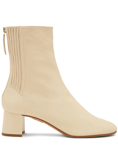 Aquazzura Saint Honore Leather Combat Boots In Beige
