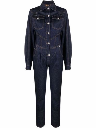 Philipp Plein Slim-cut Denim Jumpsuit In Blue