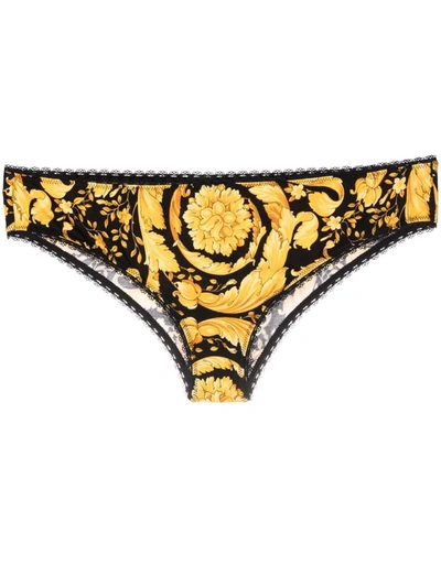 Versace Briefs With A Baroque Print In Gold