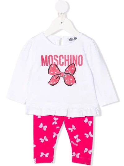 Moschino Babies' 亮片金葱细节logo长裤套装 In Pink