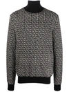 BALMAIN MONOGRAM-PATTERN ROLL-NECK JUMPER