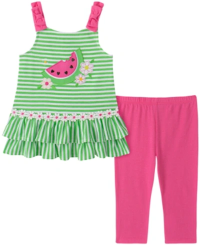 Kids Headquarters Kids' Baby Girls 2-pc. Striped Watermelon Tunic & Leggings Set In Green/white