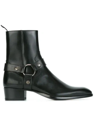 Saint Laurent Wyatt Harness Calf Leather Ankle Boots In Black