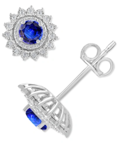 Macy's Emerald (1/2 Ct. T.w.) & Diamond (1/5 Ct. T.w.) Halo Stud Earrings In 14k White Gold (also In Sapphi In Sapphire