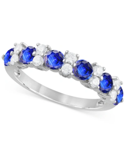 Macy's Sapphire (1-1/2 Ct. T.w.) & Diamond (1/3 Ct. T.w.) Stacking Band In 14k White Gold (also In Emerald