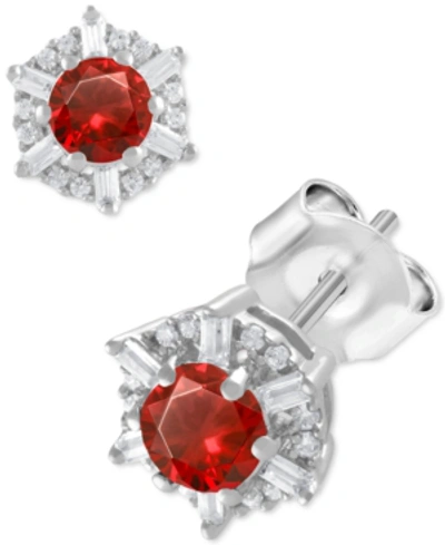 Macy's Sapphire (5/8 Ct. T.w.) & Diamond (1/10 Ct. T.w.) Stud Earrings In 14k White Gold (also In Emerald & In Ruby