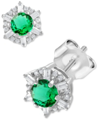 Macy's Sapphire (5/8 Ct. T.w.) & Diamond (1/10 Ct. T.w.) Stud Earrings In 14k White Gold (also In Emerald &