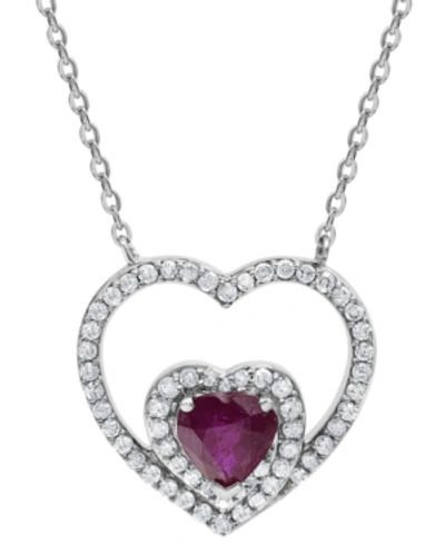 Macy's Ruby (5/8 Ct. T.w.) & Diamond (1/4 Ct. T.w.) Heart 16" Pendant Necklace In 14k White Gold
