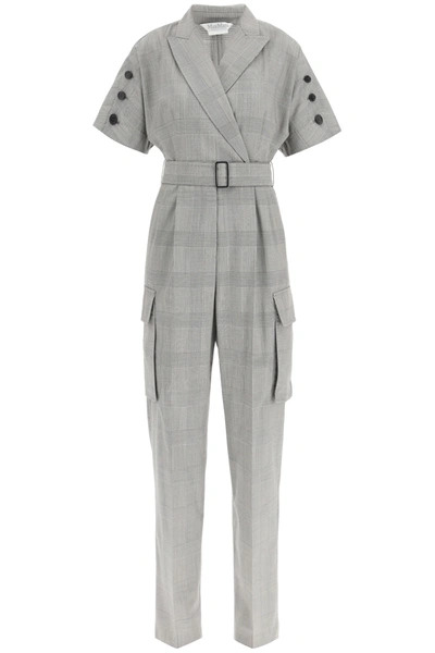 Max Mara Womens Nero Bari Checked Wool Jumpsuit 10 In Grey