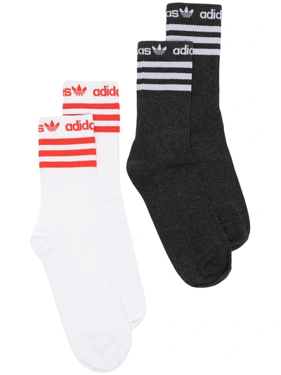 Adidas Originals Set Of 2 Logo Socks In 白色