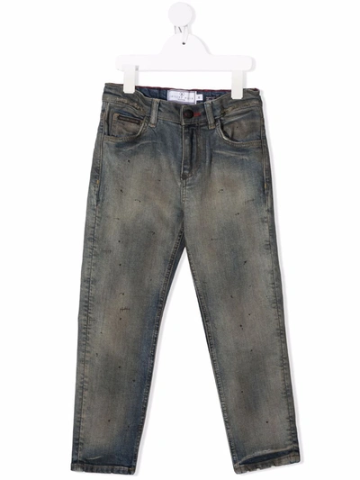 Philipp Plein Kids' Skull Mid-rise Straight Jeans In 蓝色