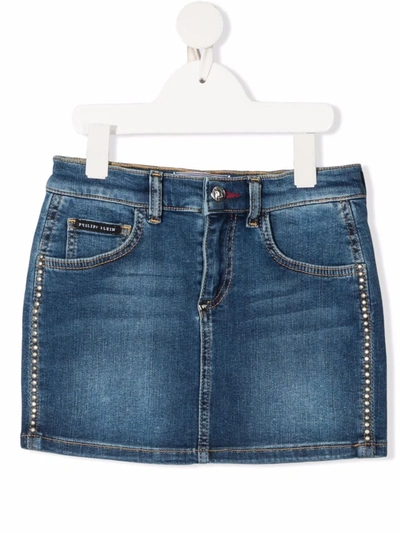 Philipp Plein Studded Denim Mini Skirt In 蓝色